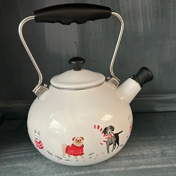 Martha Stewart Collection 2-Qt. Holiday Dogs Tea Pot Kettle Enamel on Steel - Picture 1 of 8